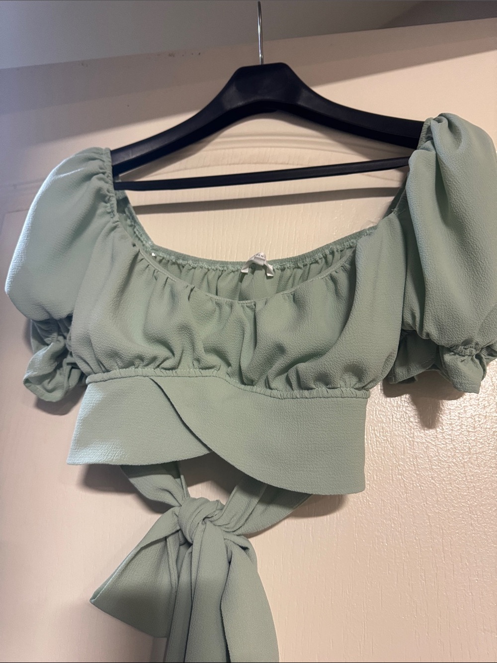 Better Be Mint Sage Puff-Sleeve Cropped Wrap Top - Picture 10 of 10